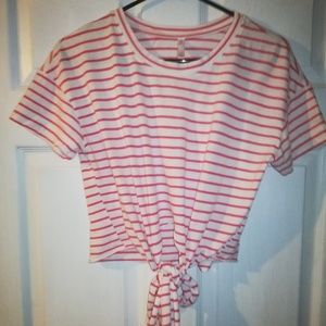 Xhilaration Red & White Striped Crop Top